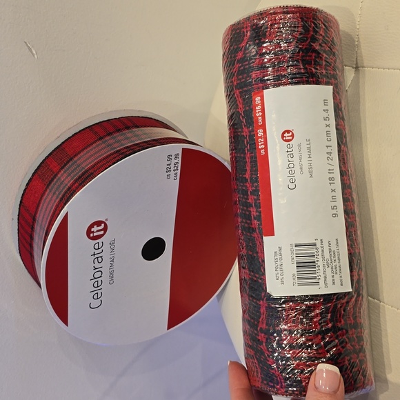 98 ft Wire Mesh Red Black New jumbo Ribbon 2.5" 9 5" Christmas Celebrate It Deal - Picture 1 of 7